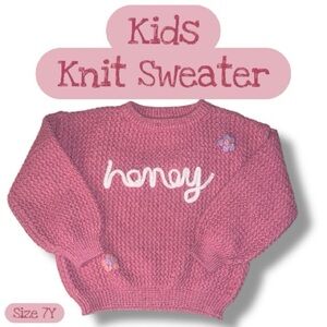 Kids Pink Knit ‘honey’ Sweater w/ Floral Details